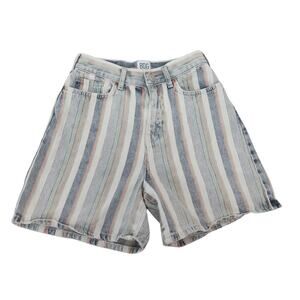 BDG Urban Outfitters Cream and Blue Stripe High Rise Mom Denim Shorts 26